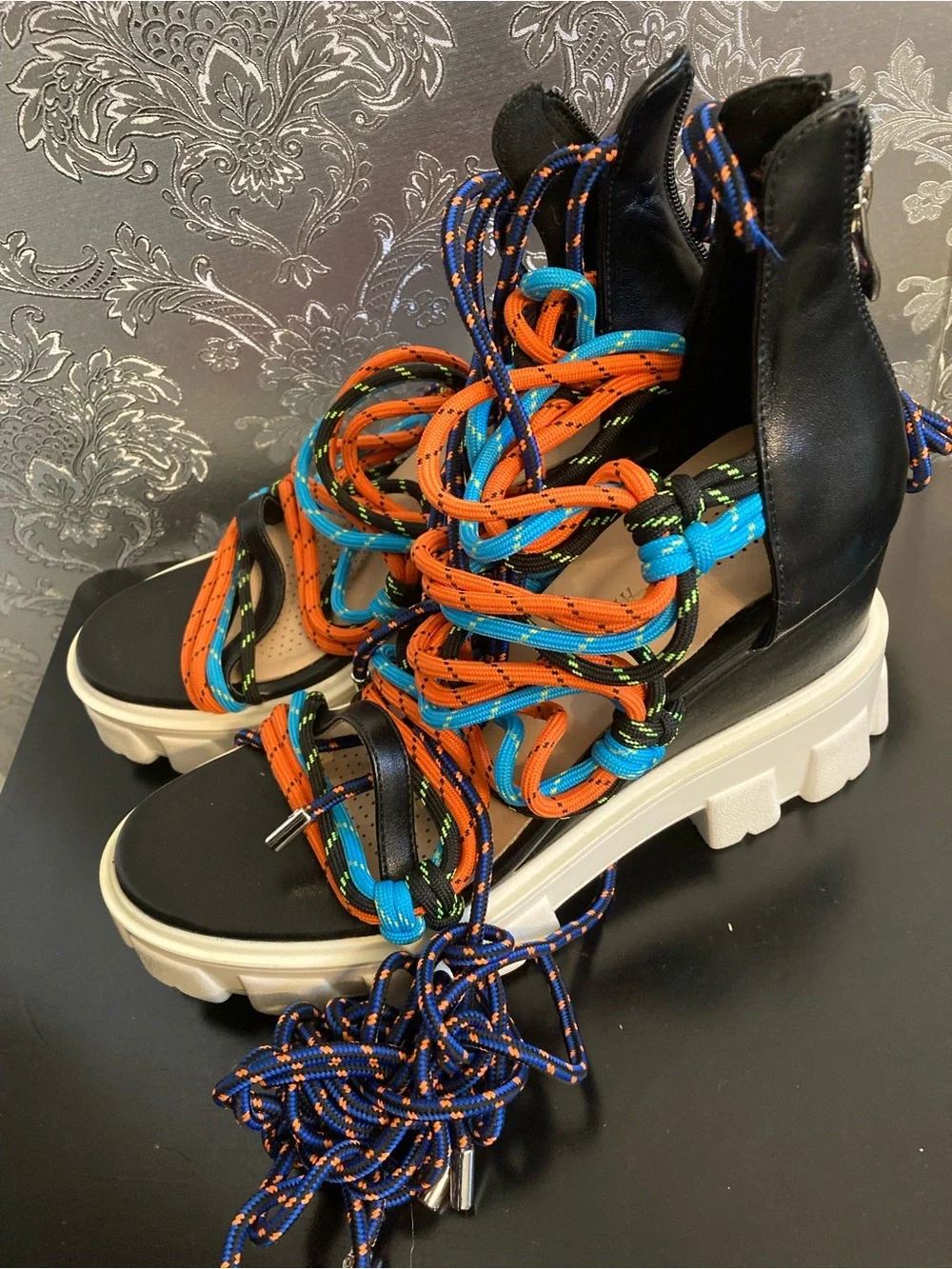 Multicolor Rope Wrap Platform Sandals - Women